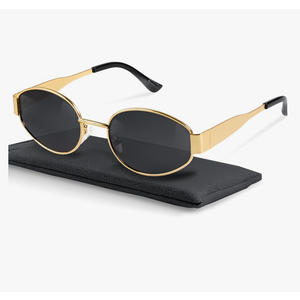 livho Retro Polarized Sunglasses - UV400 Protection, Oval Shape, Metal Frames - Matching Soft Case Inlcuded