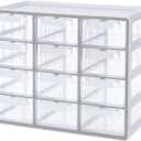 Blue Ginkgo Large 12-Drawer Cabinet Stackable Clear Organizer for Hardware, Beads, Plastic Bricks, Office, and Craft Storage (Made in Korea, Gray)