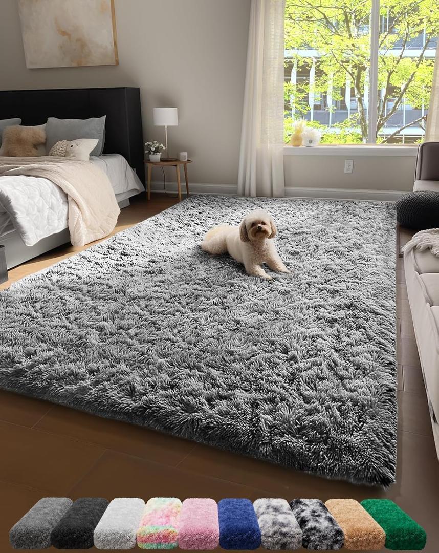 Ophanie Upgrade 4x6 Rugs for Bedroom, Grey, Fluffy Shaggy Soft Area Rug, Gray Non-Slip Indoor Floor Carpet for Living Room, Kids Baby Boys Teen Dorm Home Decor Aesthetic, Nursery, Rug (4'ftx 6ft, 1-grey)