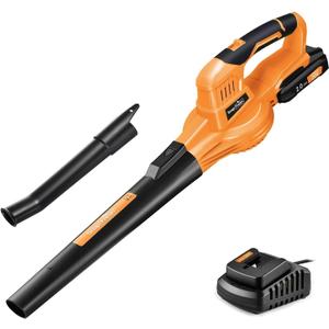 SnapFresh Cordless Leaf Blower - 20V Electric Leaf Blower with 2.0 Ah Battery and Charger - Lightweight 2-Speed Leaf Blower for Lawn Care and Yard/Garden/Patio Cleaning (Orange)