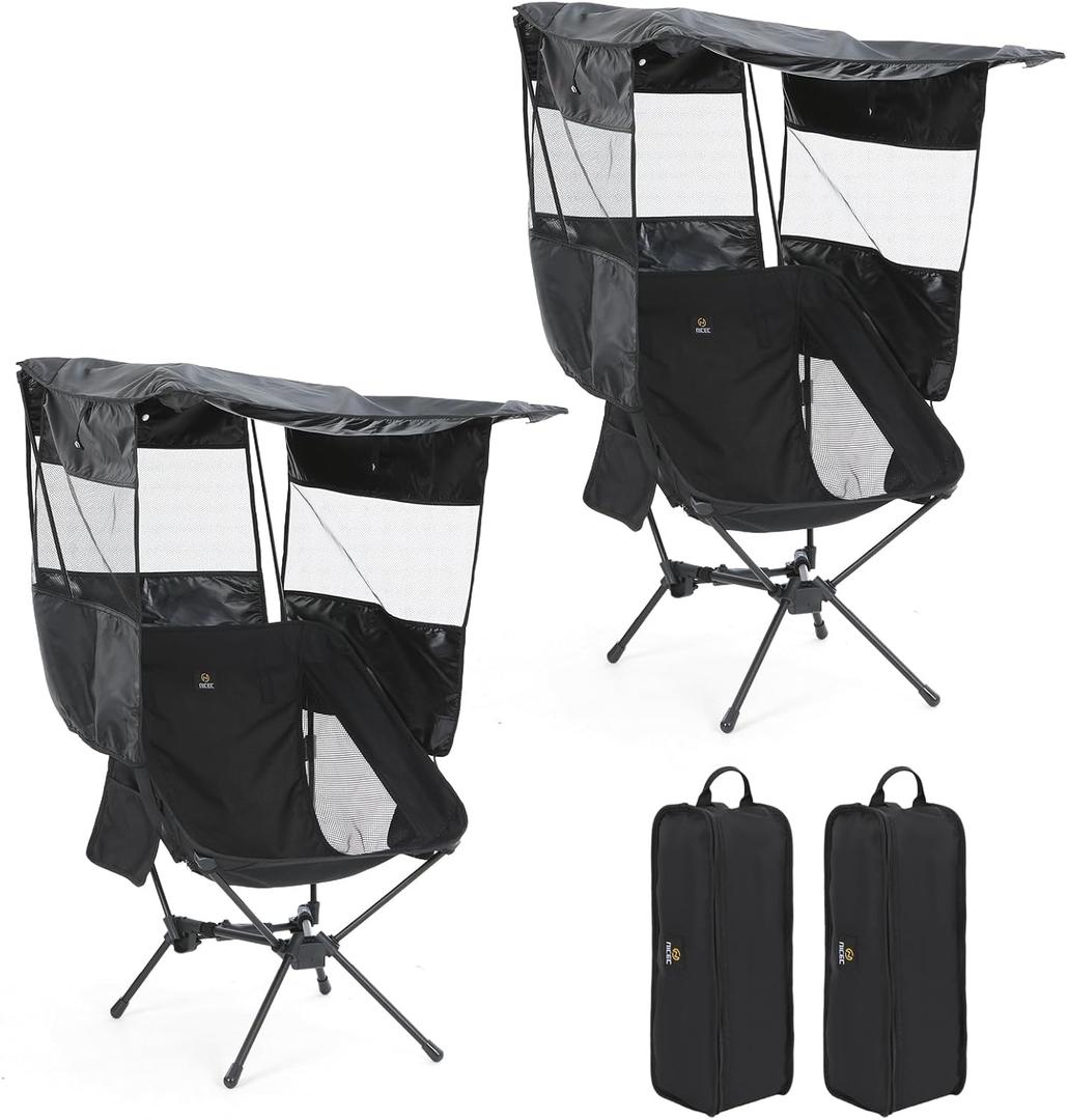 Nice C Camping Chair with Canopy, Compact Chair with Shade, Ultralight Umbrella Fishing Chairs, Portable Backpack Chairs, Lightweight, Travel, Picnic, Festival, Hiking, Sports (2 Pack Black)