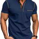 Men's Henley Shirts Short/Long Sleeve Casual Cotton T-Shirt Classic Button Basic Stylish Tees Tops (Blue, M)
