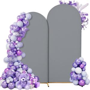 Wedding Arch Cover 7.2FT 6FT Arch Backdrop Cover Spandex Fitted Arch Cover for Round Top Chiara Backdrop Stand Covers for Wedding Birthday Party Baby Shower Banquet Ceremony Decoration (Smoky grey)