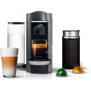 Nespresso Vertuo Plus Deluxe Coffee and Espresso Maker by De'Longhi, Titan with Aeroccino Milk Frother, 110 Volts