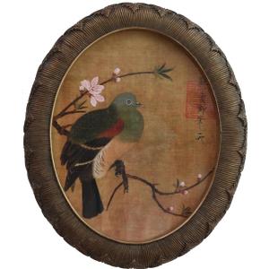 Zelvix Vintage Wall Art Framed Artwork, Embossed Resin Antique Decor with Floral and Bird Art, 8x10 Oval Picture Frame, Oil Vintage Painting Reproduction for Room, Gallery and Living Room (Brown)