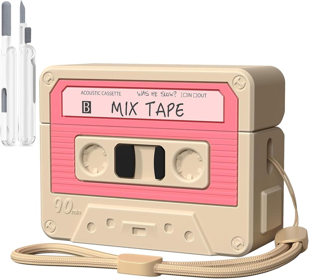 AirPods Pro 3 Case Cover, KOREDA Funny Cassette Tape Design Case for Airpods Pro 3rd Generation 2025, Cute Cartoon Fashion Silicone Protective Case for Women Men (Cinnamon Powder)