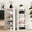 NestOrganix 10 Tier Vertical Shoe Rack, Stackable Narrow Shoe Rack Organizer for Entryway Closet Corner, Free Standing Shoe Rack Tower Shelf, Space Saving, Curved, Off White