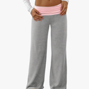 SOLY HUX Women's Sweatpants Color Block Low Rise Fold Over Waist Baggy Wide Leg Pants M