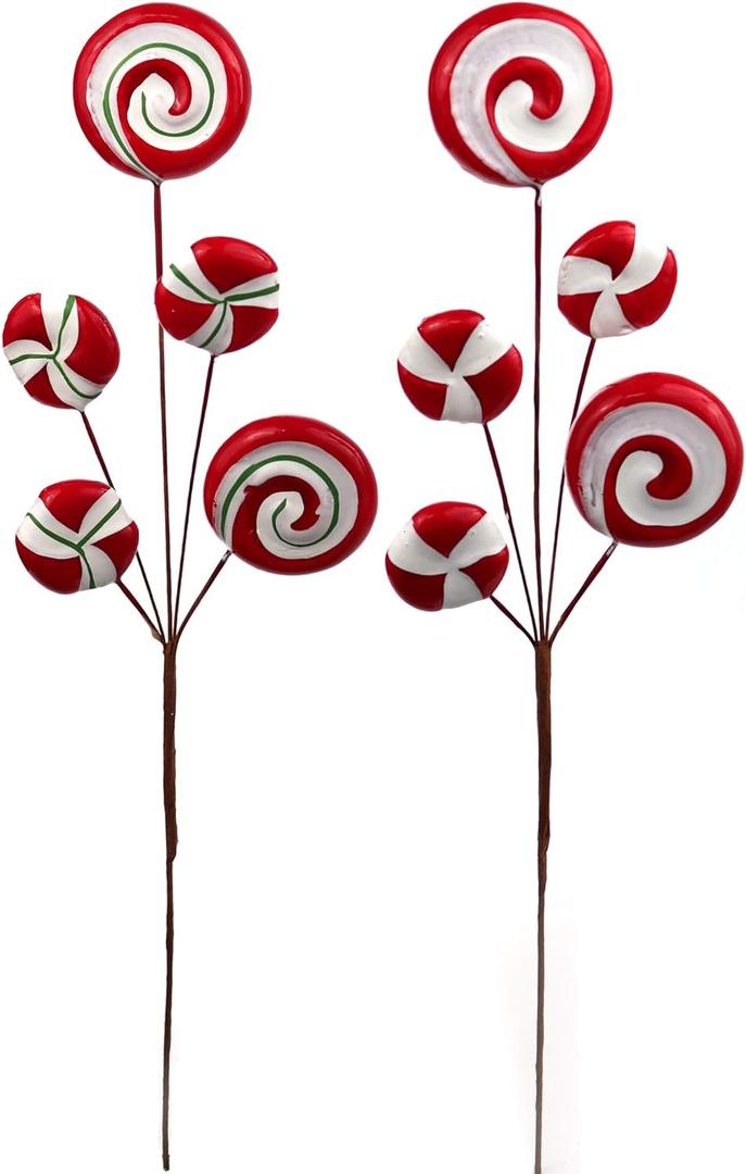 Set of 5-15" Lollipop Spray, Vibrant Holiday Decor with Candy-Themed Accents, Christmas Tree Picks, Wreath & Garland Decorations, Home & Office Christmas Decor