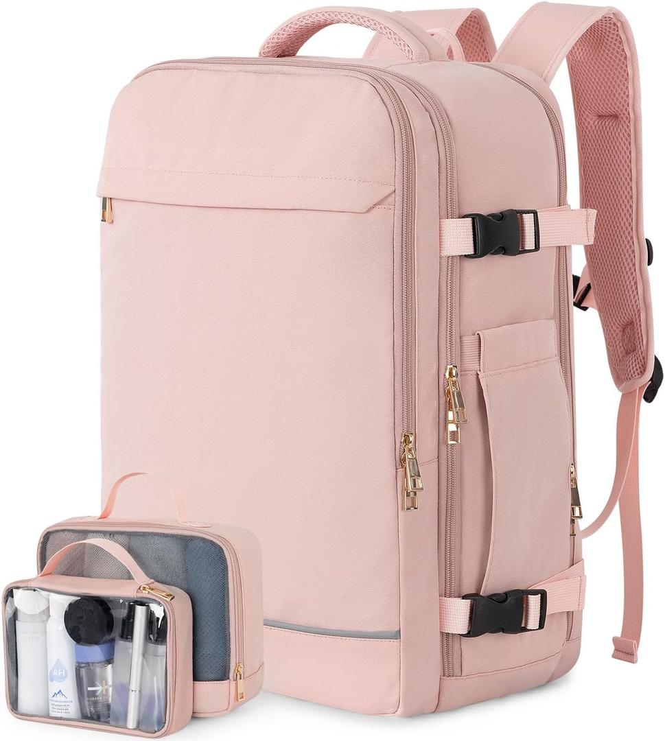 Large Travel Backpack for Women, 40L Travel Bag Personal Item Size, Laptop Backpacks, Waterproof Carry On Backpack with Packing Cubes for College Business Hiking Work Essentials, Pink
