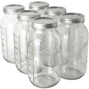 Ball - 64oz Wide Mouth Mason Jars with Lids & Bands 6-Pack Half Gallon Mason Jars Clear Glass for Kitchen Storage & Canning for Herbs, Jelly, Jams, and Spices