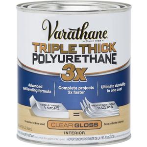 Varathane Triple Thick Polyurethane Clear Wood Finish | Self-Leveling Formula | Scratch And Stain Resistance | Durability In One Coat | Gloss | Quart (Quart (Pack of 1))