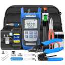 Fiber Optic Terminal kit 10-in-1 FTTH Tool kit Equipped with S-08 Optical Fiber Cleaver and Rechargeable Optical Power Meter A-C710A (-70~+10dBm) Well as Stripper Fibre Tool kit