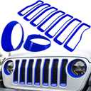 Front Grille Mesh Inserts & Headlight Cover for Jeep Wrangler JL JLU Sport & Sport S Only 2018-2023 Exterior Accessories Clip-in Grille Guard Cover Headlight Bezels Trim Ring (Blue 9PCS)