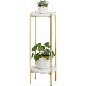 Gold Plant Stand Indoor Tall - 2 Tier White Marble Top Side Table, 29.5 Inch Modern Round Metal End Table for Living Room Corner, Small Bedside Tables for Entryway & Bedroom (11x11, Gold)