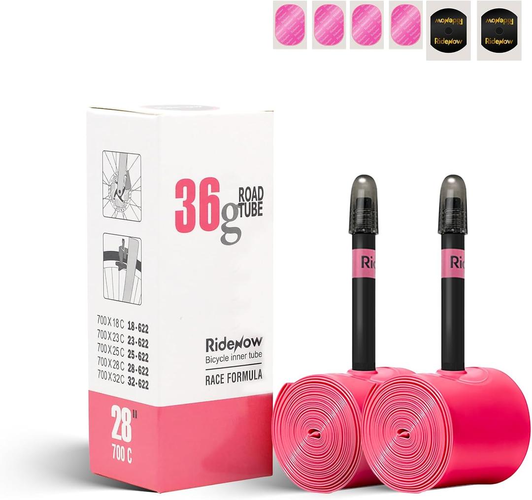 Ridenow 2-Pack Bike Inner Tube for 700/18C-28C, 700/18C-32C,700/28C-38C with 45/65/85 mm Metal &TPU Presta Valves for Road Bikes, Super Light Puncture Resistant (Include Patch Repair Kits)