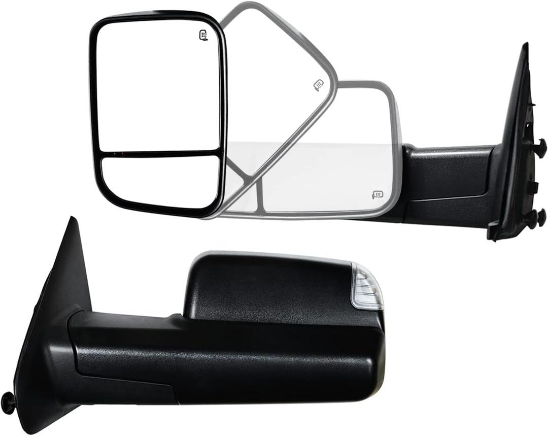 Pair Towing Mirrors fit 02-08 for Dodge Ram 1500 03-09 for Dodge Ram 2500 3500 with Turn Signal Light Power Heated Black Housing Set Left+Right