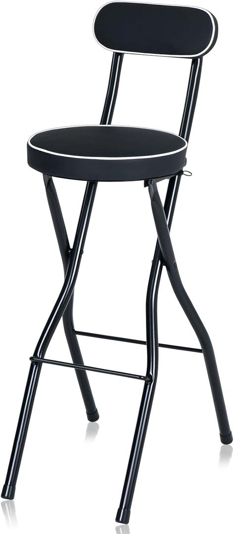 Thyle 1 Pcs 29.5 Inch Folding Bar Stool with Backrest Tall Foldable Stool Chair with Cushioned Padded Portable Collapsible Counter Height Chair for Kitchen Island Shop Cafe Dining Room