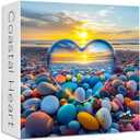 Crystal Heart Puzzles for Adults 1000 Pieces, PICKFORU Colorful Summer Beach Sunset Jigsaw Puzzles, Difficult Love Cobblestone Theme as Home Decor