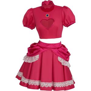Willyacos Womens Super Brothers Princess Peach Costume Halloween Party Dress Sexy Pink Princess Dress Cosplay for Adult (Large)