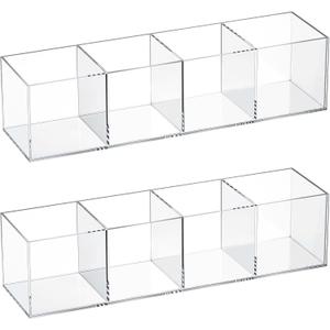 Epakh 2 Pieces 4 Compartment Acrylic Cube Organizer 4 Section Clear Acrylic Pencil Holder Small Drawer Organizer for Makeup Brush Crayon Desk Home Office Back to School Supplies