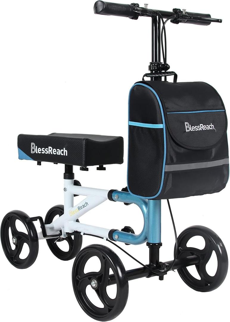 Economy Knee Scooter Steerable Knee Walker for Foot Injuries Compact Crutch Alternative with Dual Braking System (Blue)