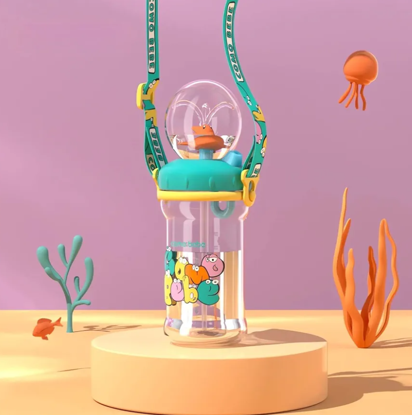 Drinking Cup with Whale Squirt - 2023 New Cute Whale Spray Water Cup, BPA Free Leak Proof Straw Cup Sippy Cups Kids Non Spill Water Bottle Weighted Straw Cups (350ml/Green)