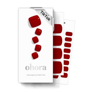 ohora Semi Cured Gel Pedi Strips (P Basic Pedicure no.4) - Red, Solid, Works with Any UV/LED Lamps, Salon-Quality, Long Lasting, Easy to Apply & Remove - Includes 2 Prep Pads, Nail File & Wooden Stick