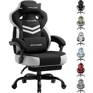 GTPLAYER Gaming Chair, Computer Chair with Footrest and Lumbar Support for Adults, 360-Swivel Big & Tall Reclining Seat for Office or Gaming (Black&White)