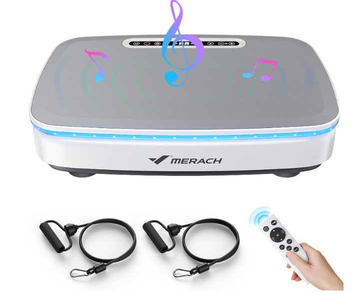 MERACH Vibration Plate Exercise Machine, Vibrating Plate Exercise Machine for Women Men, Vibration Plate with 2 Tension Ropes LED Display, Workout Equipment for Home