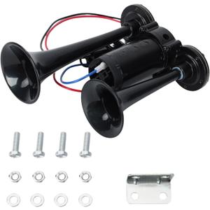 600DB Super Loud Dual Electric Air Horns Kit for Vehicles - With Compressor, Applicable for Cars, SUVs, Trucks, Boats (Black)