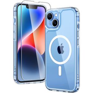 TAURI 2 in 1 Magnetic for iPhone 14 Case Clear, [Compatible with MagSafe] with Screen Protectors, Military-Grade Drop Protection Shockproof Slim 14 Cover 6.1 Inch