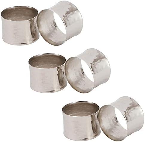 ITOS365 Handmade Round Hammered Silver Napkin Rings Holder for Dinning Table Parties Everyday, Set of 6
