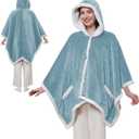 Sealy Electric Blanket Wearable with Foot Pocket, Electric Snuggle Blanket with Sleeves, Flannel & Sherpa Heating Throw with 6 Heat Settings & 2-10 Hours Auto Shut Off, 50 * 70"+18", Light Blue