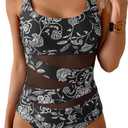 B2prity Women's Mesh One Piece Swimsuit Tummy Control Sexy Bathing Suit Push Up Swim Suit Slimming Swimwear, L