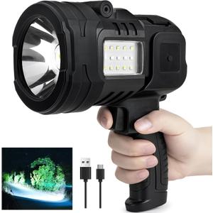 Rechargeable Spotlight Flashlight, 90,000 Lumens Super Bright Spotlight Outdoor with Cob Light & USB Output, Lightweight Handheld Led Spot Light for Hunting Boating Camping