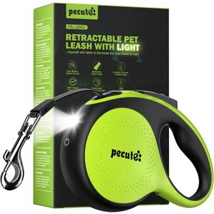 Retractable Dog Leash with Light, 16.4 ft Retractable Pet Leash with Anti-Slip Soft Grip, 360 Tangle-Free, One-Button Control, Reflective Leashes for Small Medium Dog Up to 66 lbs