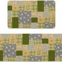 Artoid Mode Check Pattern Flowers Floral Spring Kitchen Mats Set of 2, Home Decor Low-Profile Kitchen Rugs for Floor - 17x29 and 17x47 Inch