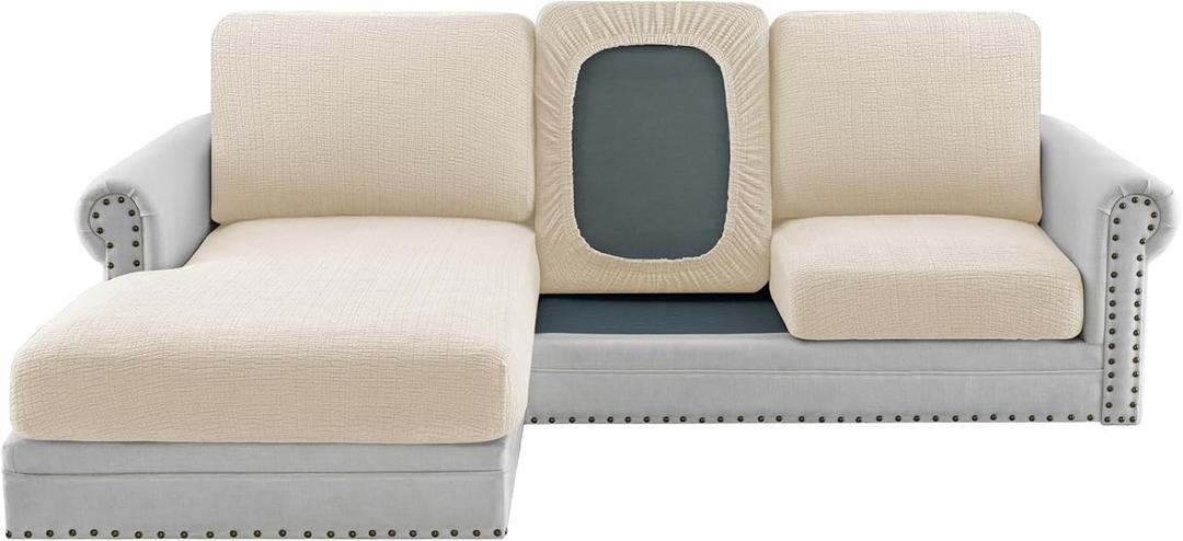 H.VERSAILTEX Super Stretch Individual Jacquard Couch Cushion Covers Furniture Protector Spandex Anti-Slip Soft Thickened Slipcovers Easy Install, (1 PC, Large Back Couch Cover, Ivory)