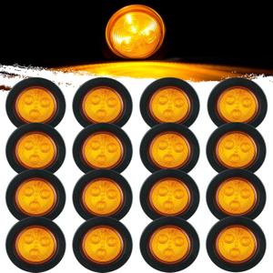 16Pcs 2" Inch Round Amber LED Trailer Side Marker Lights 4 LED, 2" Round Led Trailer Clearance Marker Lights with Grommets Wire Pigtail for Truck RV Flush Mount Waterproof Sealed