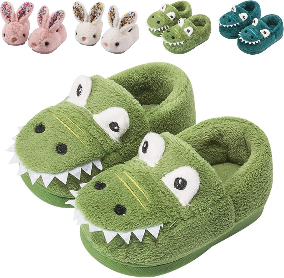 OWIF Kids Toddler Slippers Boys Girls Dinosaur Bunny House Shoes Non Slip Warm Soft Winter Fuzzy Indoor Slipper Size: 1-2 Big Kid