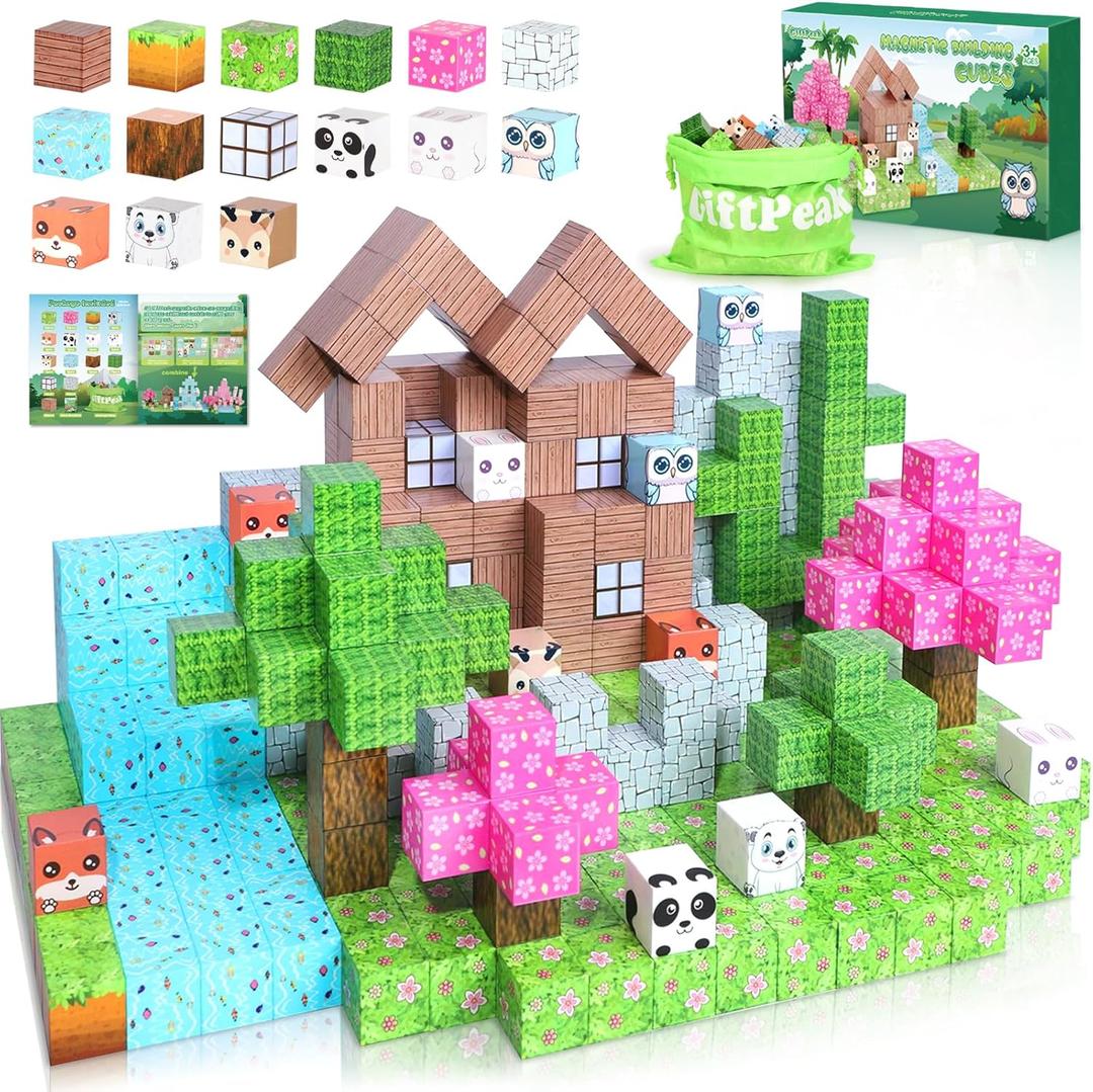 100PCS Magnetic Blocks for Kids, Magnetic Blocks for Kids Ages 4-8, Magnetic Building Blocks Montessori Educational Learning Toys Forest Animal Theme, Sensory Construction Toy for Boys Girls Gifts