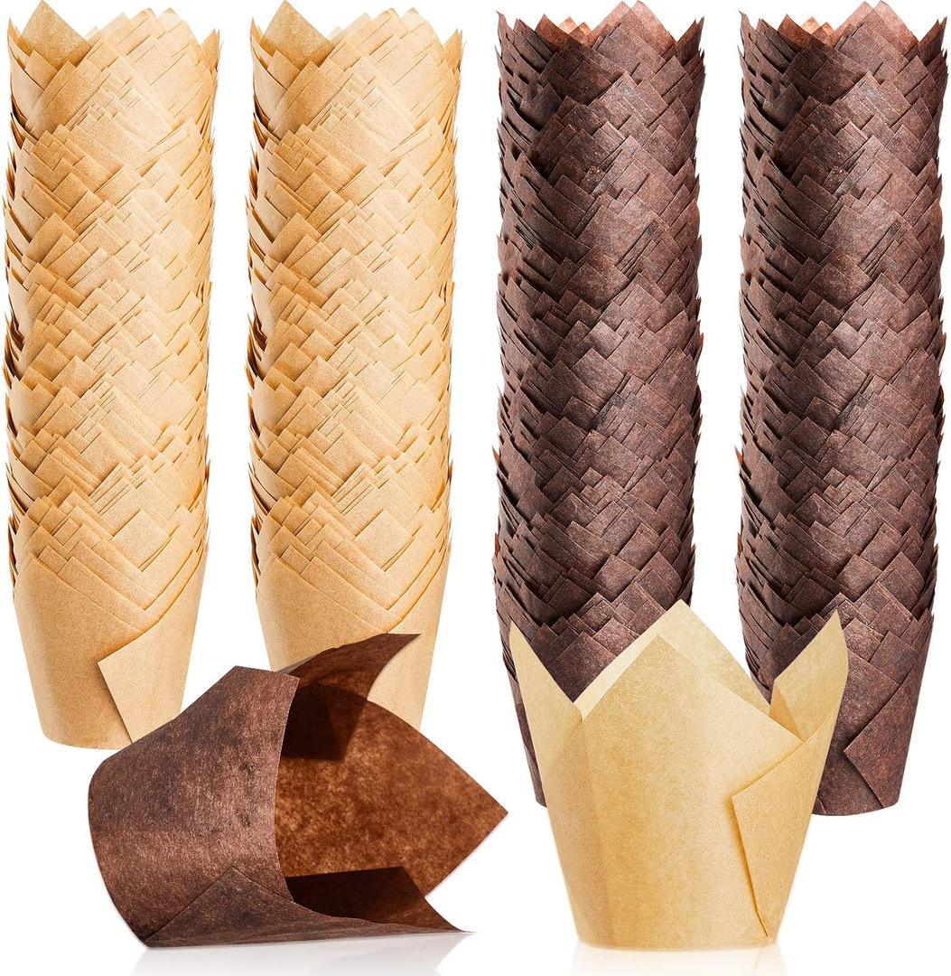 Potchen 800 Pcs Tulip Cupcake Liners Baking Cups Muffin Baking Cupcake Liners Wrappers Greaseproof Tulip Cups Holders for Party Wedding Birthday Baby Showers(Solid,Classic Style), about 50 x 85 mm/ 2 x 3.2 inches