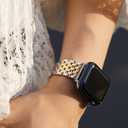 Seven-link Watch Band for Apple Watch Series 11, 10, 9, 8, 7, 6, 5, 4, 3, 2, 1 and SE 3/2/1 for Women, Dressy Stainless Steel Metal Band for Apple Watch 40mm 41mm 42mm 38mm 44mm 45mm 46mm for iWatch (Silver and Gold)