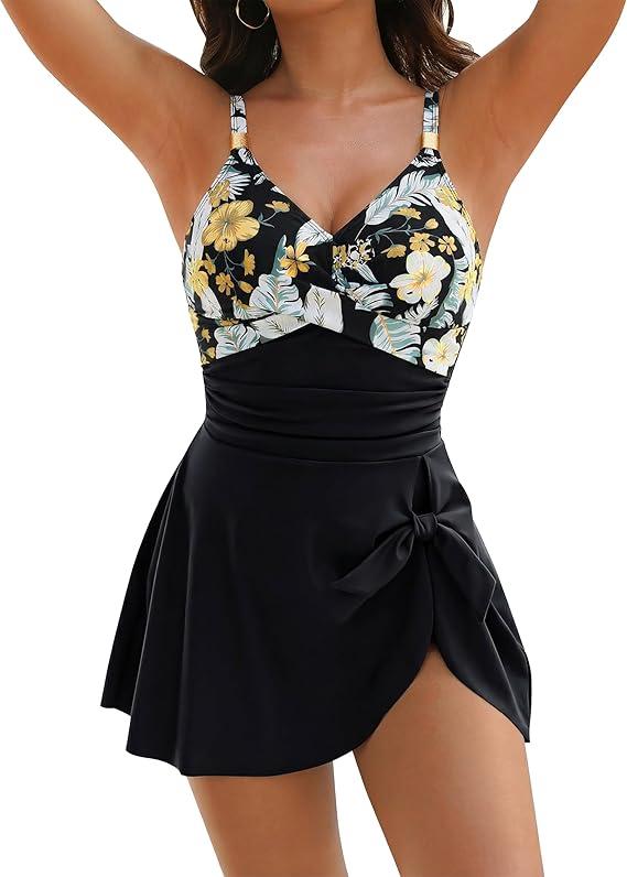 Blooming Jelly Womens One Piece Swimsuit Tummy Control Bathing Suit Gold Metal Tie Knot 2026 Swim Dress, Size L