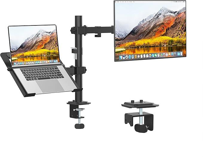 UPGRAVITY Monitor and Laptop Mount, Monitor Arm with Vented Tray for 13" to 27" LCD Computer Screens and Notebook up to 17 inch, Fully Adjustable Laptop Mount Stand Holds up to 17.6lbs