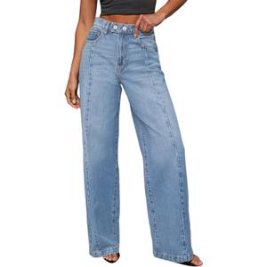 Sidefeel Women's Wide Leg Jeans High Waisted Stretchy Baggy Front Seam Denim Pants (10)