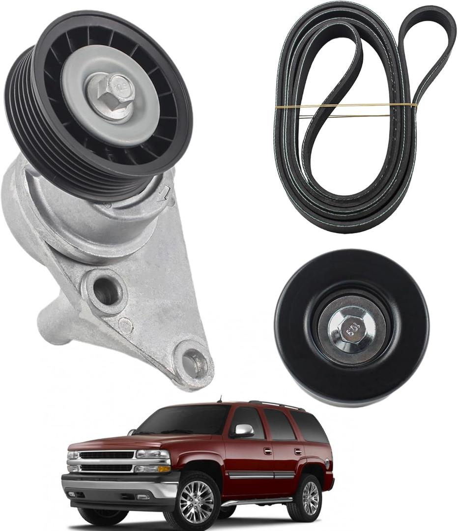 Complete Serpentine Belt Drive Component Kit Compatible with 2003-2006 Chevrolet Avalanche Silverado Express, 2002-2007 GMC Sierra Yukon, Cadillac Escalade Replaces 12609719 12555609