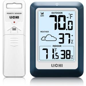 Indoor Outdoor Thermometer Wireless Weather Station, Internal External Thermometer Hygrometer, Home Batteryoperated Temperature Humiditymonitors330 Feet (About 100 Meters) Backlight Display (Blue)