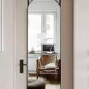 Door Mirror, Full Length Over The Door, 16'' x 50'' Hanging, Large Arched, Hanging/Leaning, Home Decor, Black